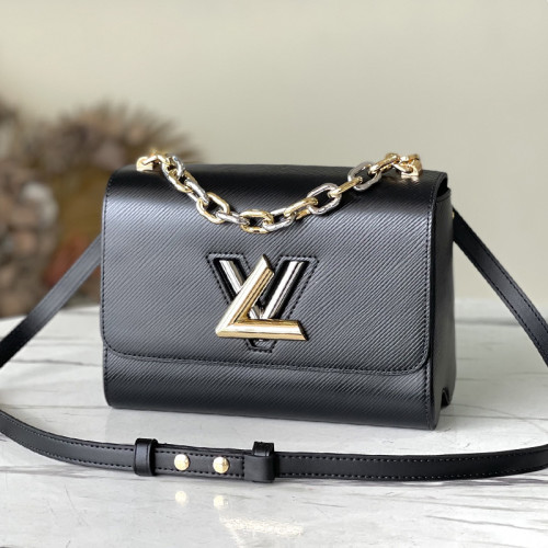 Louis Vuitton Womens Bags Shoulder Messenger Bags Luxury Brand TWIST MM Black Epi Grained leather M59411 with Original Box