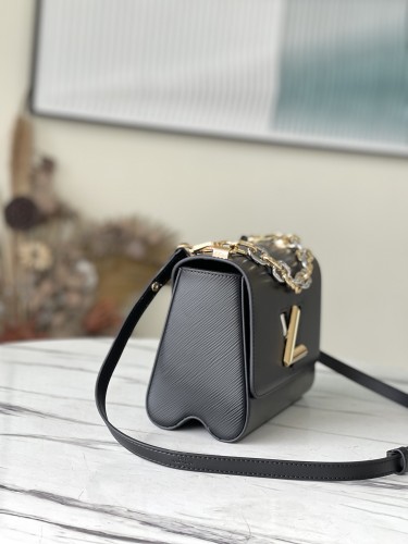 Louis Vuitton Womens Bags Shoulder Messenger Bags Luxury Brand TWIST MM Black Epi Grained leather M59411 with Original Box