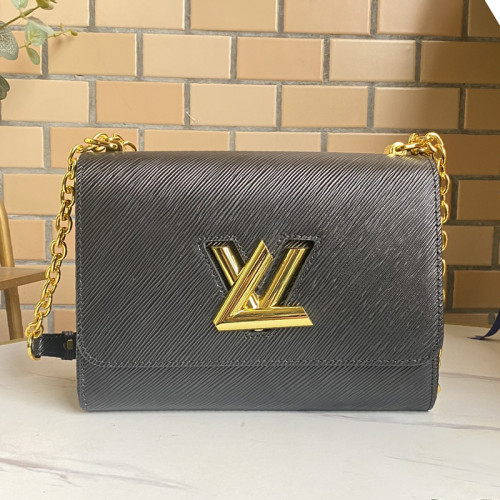 Louis Vuitton Womens Bags Shoulder Messenger Bags Luxury Brand TWIST MM Black Epi grained cowhide leather M54804 with Original Box