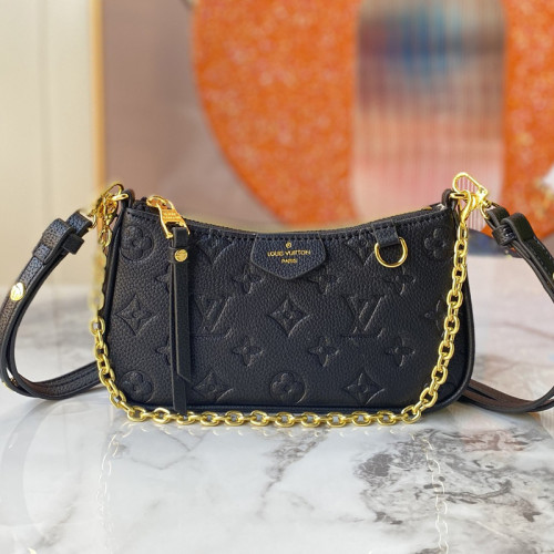 Louis Vuitton Womens Bags Messenger Shoulder Bags Luxury Brand EASY POUCH ON STRAP M80349 Black Embossed Monogram Empreinte cowhide leather with Original Box