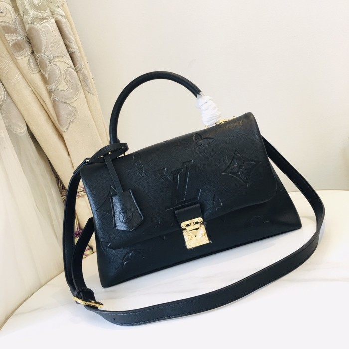 Louis Vuitton Womens Bags Messenger Shoulder Bags Luxury Brand MADELEINE MM M45976 Black Embossed, grained cowhide leather with Original Box
