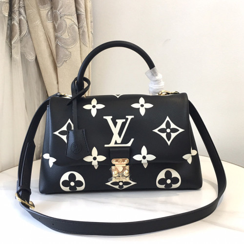 Louis Vuitton Womens Bags Messenger Shoulder Bags Luxury Brand MADELEINE MM M45978 Black / Beige Embossed, grained cowhide leather with Original Box