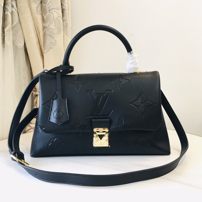 Louis Vuitton Womens Bags Messenger Shoulder Bags Luxury Brand MADELEINE MM M45976 Black Embossed, grained cowhide leather with Original Box