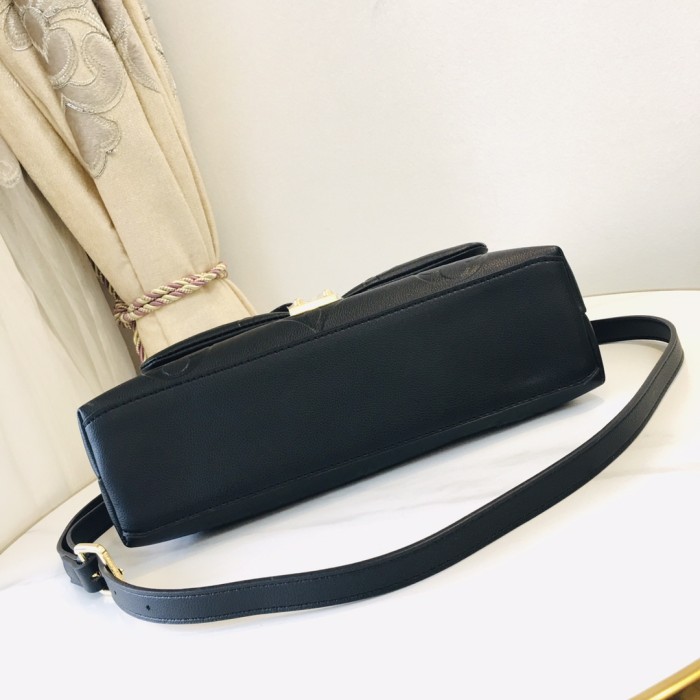 Louis Vuitton Womens Bags Messenger Shoulder Bags Luxury Brand MADELEINE MM M45976 Black Embossed, grained cowhide leather with Original Box