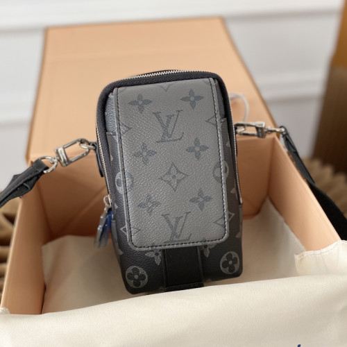 Louis Vuitton Mens Womens Bags Shoulder Luxury Brand DOUBLE PHONE POUCH NM with Original Box M81321 Monogram Eclipse Reverse coated canvas