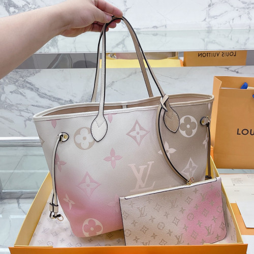 Louis Vuitton Womens Bags Handbags Luxury Brand Fashion Type NEVERFULL MM M59859 Sunset Kaki Monogram coated canvas