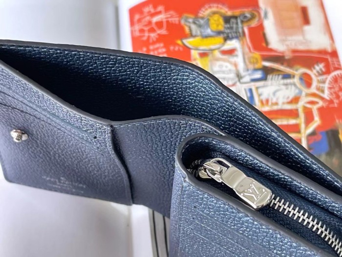 Louis Vuitton Womens Bags Wallets Luxury Brand Louis Vuitton Blue Clea Zipper and Snap Navy Empreinte CARTE DE VISITE M80943 with Original Box