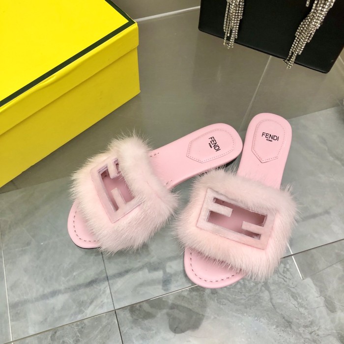 Fendi Womens Shoes Sandals Slippers Luxury Brand Fendi Feel Brown Satin Sandals Winter Warm Wool Slippers for Women with Original Box 8X8142AE7SF0R7V