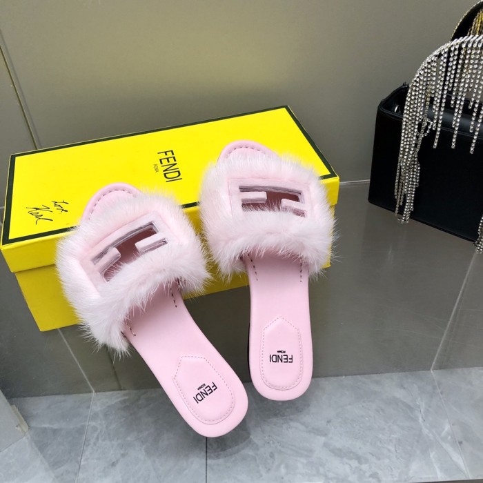 Fendi Womens Shoes Sandals Slippers Luxury Brand Fendi Feel Brown Satin Sandals Winter Warm Wool Slippers for Women with Original Box 8X8142AE7SF0R7V