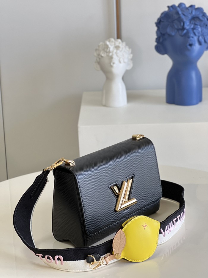 Louis Vuitton Womens Bags Shoulder Messenger Bags Luxury Brand TWIST MM Black Epi grained cowhide leather M20680 with Original Box