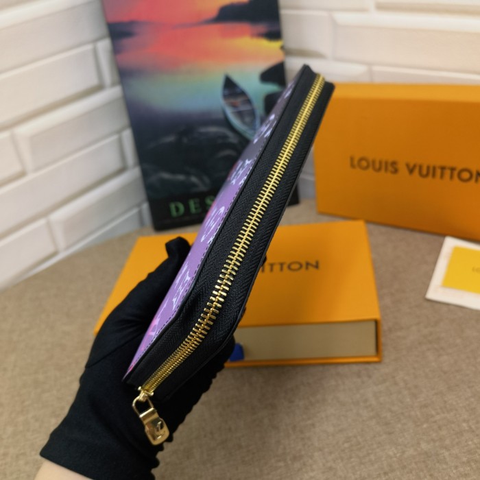 Louis Vuitton Mens Womens Wallets Purse Luxury Brand Designer ZIPPY WALLET M81349 Leather with Original Box Midnight Fuchsia Monogram coated canvas