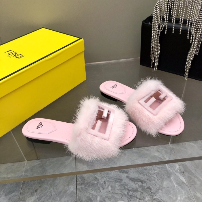Fendi Womens Shoes Sandals Slippers Luxury Brand Fendi Feel Brown Satin Sandals Winter Warm Wool Slippers for Women with Original Box 8X8142AE7SF0R7V