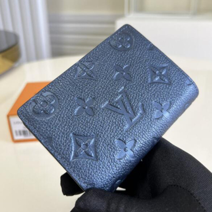 Louis Vuitton Womens Bags Wallets Luxury Brand Louis Vuitton Blue Clea Zipper and Snap Navy Empreinte CARTE DE VISITE M80943 with Original Box