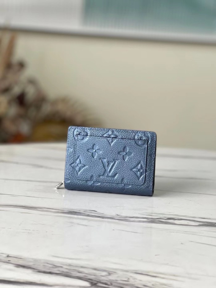 Louis Vuitton Womens Bags Wallets Luxury Brand Louis Vuitton Blue Clea Zipper and Snap Navy Empreinte CARTE DE VISITE M80943 with Original Box