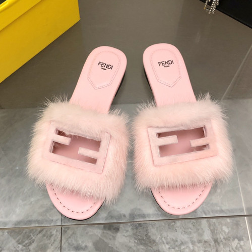 Fendi Womens Shoes Sandals Slippers Luxury Brand Fendi Feel Brown Satin Sandals Winter Warm Wool Slippers for Women with Original Box 8X8142AE7SF0R7V