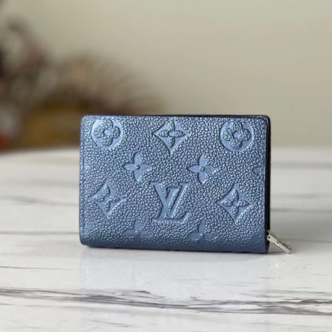 Louis Vuitton Womens Bags Wallets Luxury Brand Louis Vuitton Blue Clea Zipper and Snap Navy Empreinte CARTE DE VISITE M80943 with Original Box