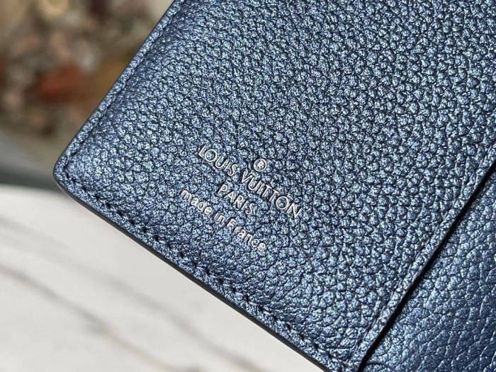 Louis Vuitton Womens Bags Wallets Luxury Brand Louis Vuitton Blue Clea Zipper and Snap Navy Empreinte CARTE DE VISITE M80943 with Original Box
