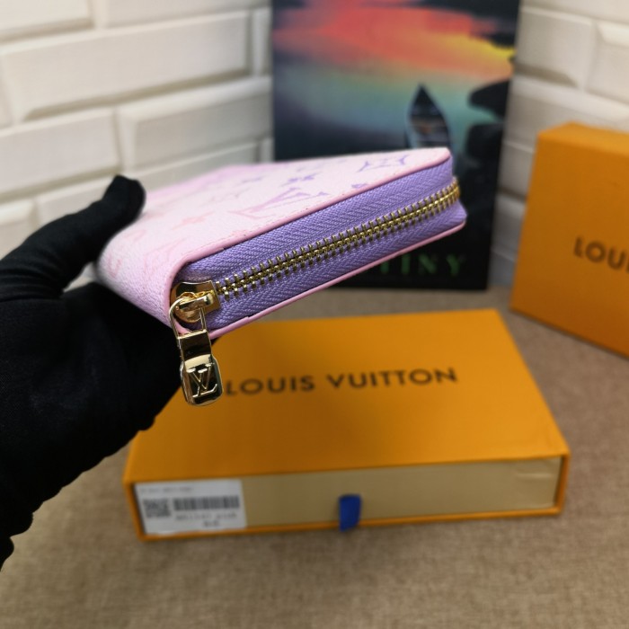 Louis Vuitton Mens Womens Wallets Purse Luxury Brand Designer ZIPPY WALLET M81340 Leather with Original Box Sunrise Pastel Monogram coated canvas