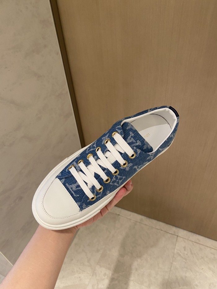 Louis Vuitton Womens Shoes Sneakers Luxury Brand STELLAR SNEAKER Monogram denim Bleu Jeans Blue with Original Box 1A4WTZ