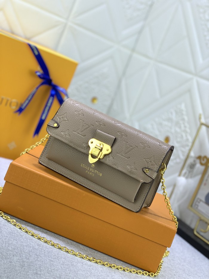Louis Vuitton Womens Bags Messenger Shoulder Bags Luxury Brand VAVIN CHAIN WALLET with Original Box M69423 Tourterelle Gray Embossed cowhide leather