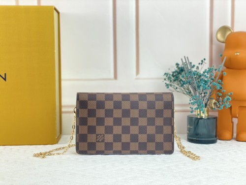 Louis Vuitton Womens Bags Messenger Shoulder Bags Luxury Brand VAVIN CHAIN WALLET with Original Box N60237 Crème Beige / Vénus Pink Damier Ebene coated canvas and cowhide leather