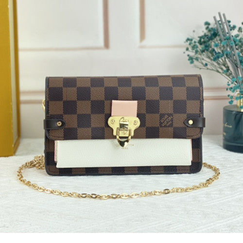 Louis Vuitton Womens Bags Messenger Shoulder Bags Luxury Brand VAVIN CHAIN WALLET with Original Box N60237 Crème Beige / Vénus Pink Damier Ebene coated canvas and cowhide leather