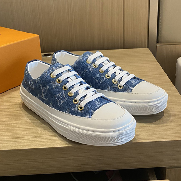 Louis Vuitton Womens Shoes Sneakers Luxury Brand STELLAR SNEAKER Monogram denim Bleu Jeans Blue with Original Box 1A4WTZ