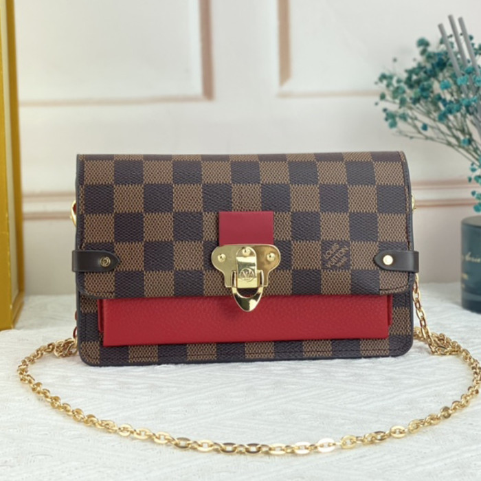 Louis Vuitton Womens Bags Messenger Shoulder Bags Luxury Brand VAVIN CHAIN WALLET with Original Box N60237 Damier Ebene coated canvas and cowhide leather