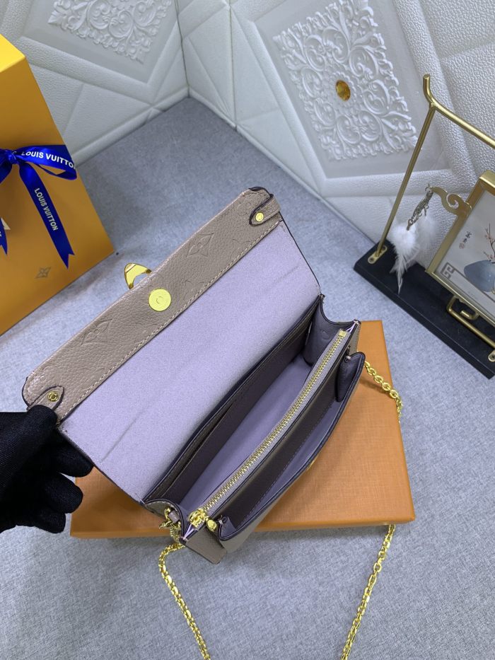 Louis Vuitton Womens Bags Messenger Shoulder Bags Luxury Brand VAVIN CHAIN WALLET with Original Box M69423 Tourterelle Gray Embossed cowhide leather