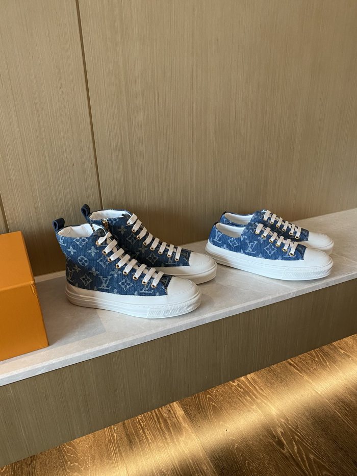 Louis Vuitton Womens Shoes Sneakers Luxury Brand STELLAR SNEAKER Monogram denim Bleu Jeans Blue with Original Box 1A4WTZ