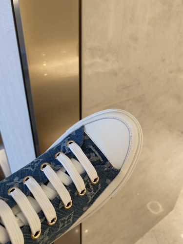 Louis Vuitton Womens Shoes Sneakers Luxury Brand STELLAR SNEAKER BOOT Monogram denim Bleu Jeans Blue with Original Box 1A4VT7