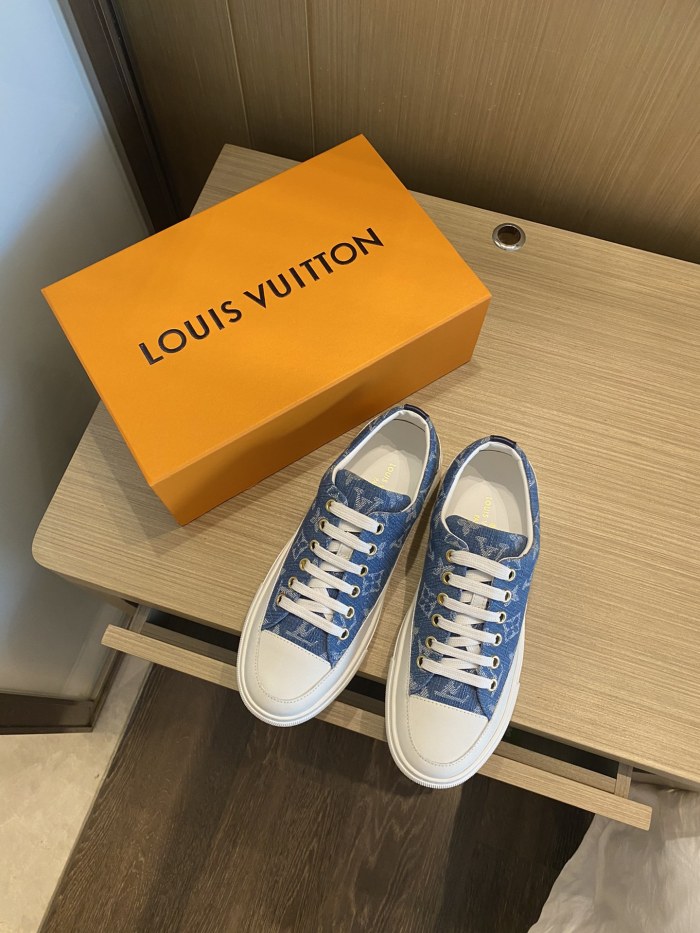 Louis Vuitton Womens Shoes Sneakers Luxury Brand STELLAR SNEAKER Monogram denim Bleu Jeans Blue with Original Box 1A4WTZ