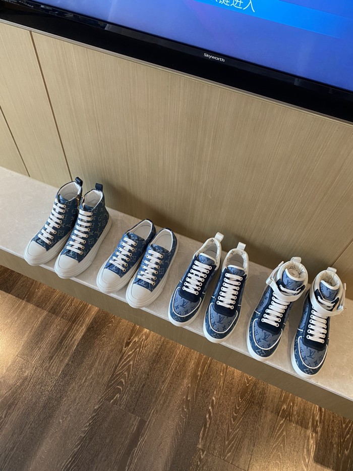Louis Vuitton Womens Shoes Sneakers Luxury Brand STELLAR SNEAKER Monogram denim Bleu Jeans Blue with Original Box 1A4WTZ