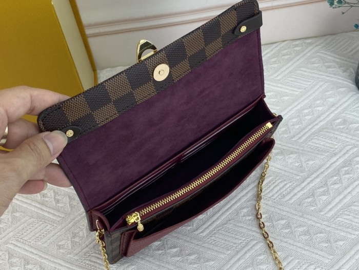 Louis Vuitton Womens Bags Messenger Shoulder Bags Luxury Brand VAVIN CHAIN WALLET with Original Box N60237 Damier Ebene coated canvas and cowhide leather