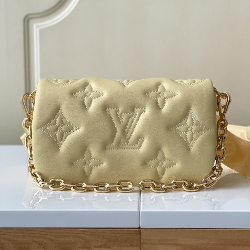 Louis Vuitton Womens Bags Messenger Shoulder Bags Luxury Brand WALLET ON STRAP BUBBLEGRAM with Original Box M81400 Banane Yellow Monogram-embroidered, quilted calf leather