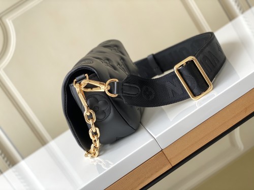 Louis Vuitton Womens Bags Messenger Shoulder Bags Luxury Brand BUBBLEGRAM WALLET ON STRAP Black Monogram-embroidered, quilted calf leather with Original Box M81398