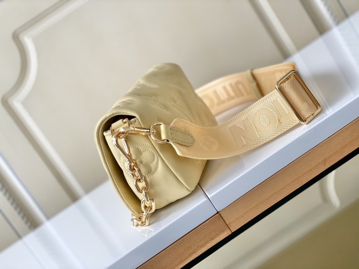 Louis Vuitton Womens Bags Messenger Shoulder Bags Luxury Brand WALLET ON STRAP BUBBLEGRAM with Original Box M81400 Banane Yellow Monogram-embroidered, quilted calf leather