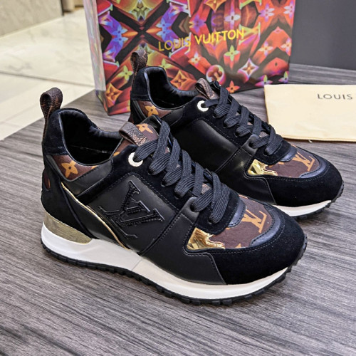 Louis Vuitton Women Shoes Sneakers Luxury Brand Lace-Up Run Away Sneaker 1AAP3D with Original Box Black Suede calf leather and recycled Monogram nylon