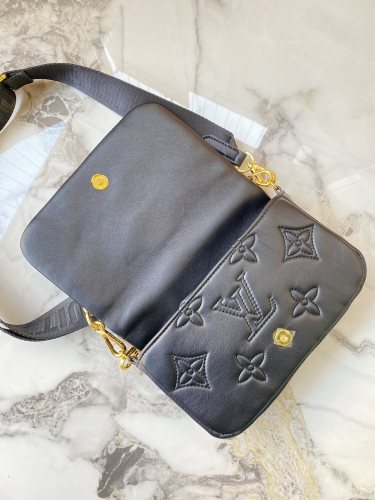 Louis Vuitton Womens Bags Messenger Shoulder Bags Luxury Brand BUBBLEGRAM WALLET ON STRAP Black Monogram-embroidered, quilted calf leather with Original Box M81398