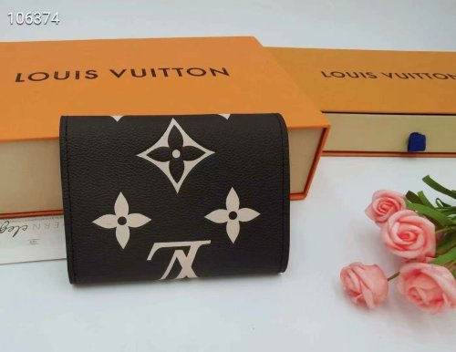 Louis Vuitton Womens Bags Wallets Clutch Luxury Brand Fashion Type VICTORINE WALLET with Original Box M80968 Black / Beige Monogram Empreinte embossed supple grained cowhide leather