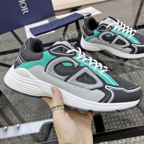 Dior Womens Shoes Sneakers Luxury Brand Christian Dior B30 SNEAKER Anthracite Gray Mesh and Black, Green and Dior Gray Technical Fabric Unisex Design with Original Box 3SN279ZRB_H866