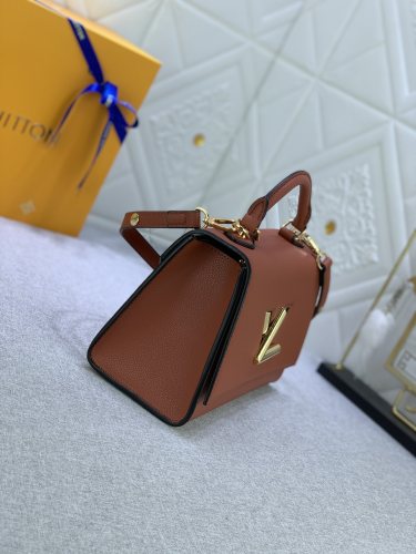 Louis Vuitton Womens Bags Shoulder Messenger Bags Luxury Brand TWIST ONE HANDLE PM M57897 with Original Box Caramel Brown Taurillon leather