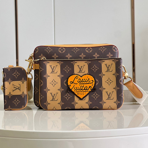 Louis Vuitton Mens Shoulder Bags Luxury Brand Fashion Type TRIO MESSENGER M45965 Monogram Stripes Brown coated canvas with Original Box