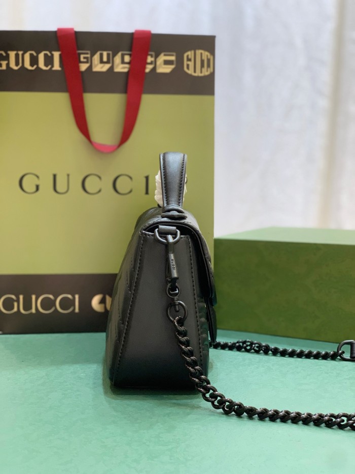 Gucci Womens Bags Shoulder Messenger Bag Luxury Brand GG Marmont mini top handle bag in black leather with Original Box 702563 DTDFV 1000