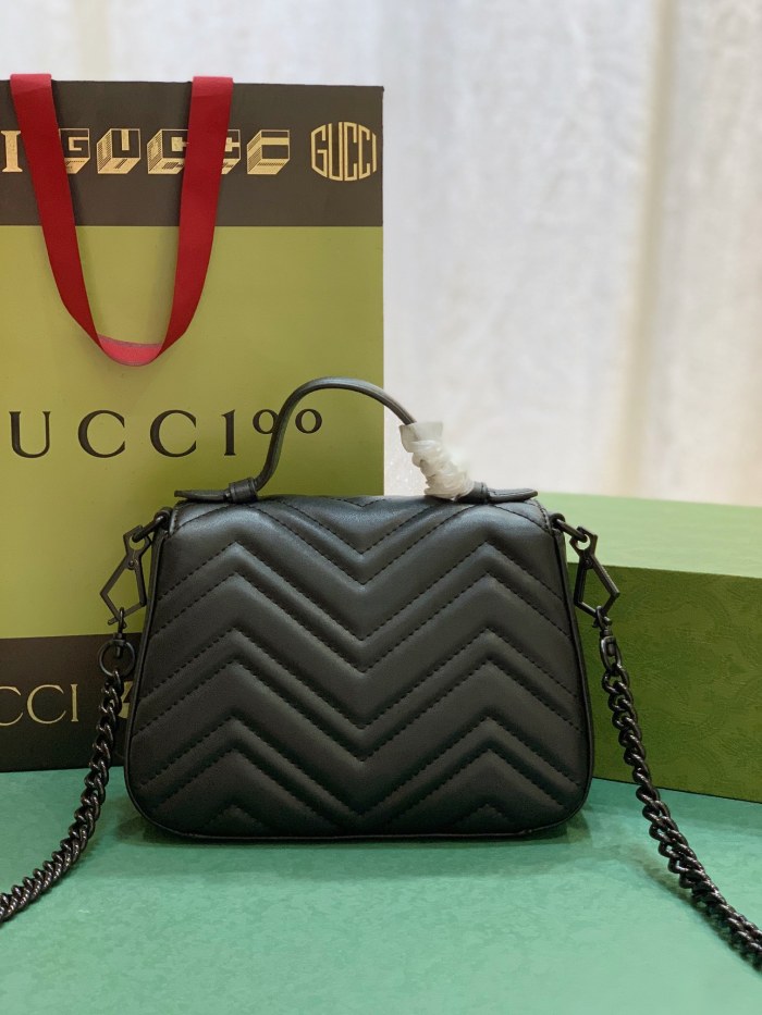 Gucci Womens Bags Shoulder Messenger Bag Luxury Brand GG Marmont mini top handle bag in black leather with Original Box 702563 DTDFV 1000