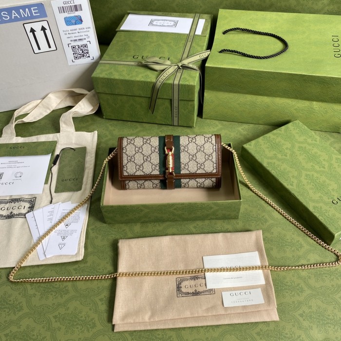 Gucci Womens Mens Bags Wallets Luxury Brand Gucci Jackie 1961 chain wallet with Original Box 652681 HUHHG 8565