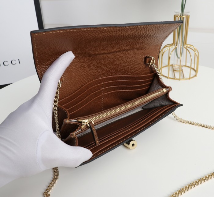 Gucci Womens Mens Bags Wallets Luxury Brand Gucci Jackie 1961 chain wallet with Original Box 652681 2KQGG 8375