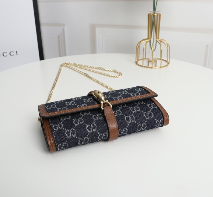 Gucci Womens Mens Bags Wallets Luxury Brand Gucci Jackie 1961 chain wallet with Original Box 652681 2KQGG 8375