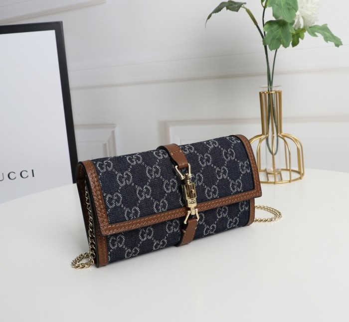 Gucci Womens Mens Bags Wallets Luxury Brand Gucci Jackie 1961 chain wallet with Original Box 652681 2KQGG 8375
