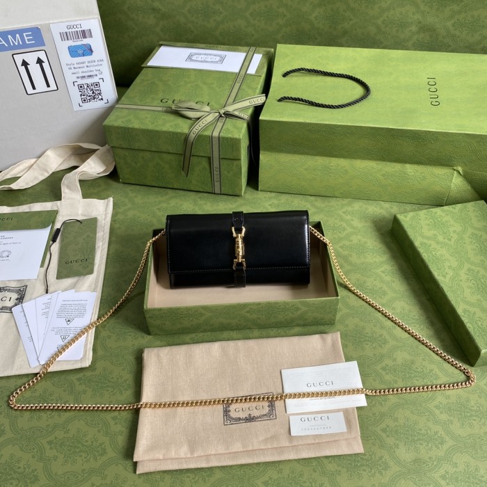 Gucci Womens Mens Bags Wallets Luxury Brand Gucci Jackie 1961 chain wallet with Original Box 652681 14J0G 1000